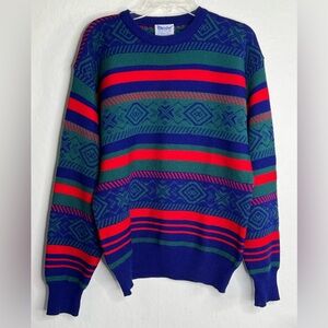 VINTAGE MEISTER HOLIDAY MENS WOOL BLEND MULTI-COLORED SWEATER Sz. LARGE #126